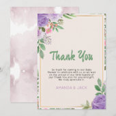 Butterfly Kisses Violet Flowers Baby shower Bedankkaart (Voorkant / Achterkant)