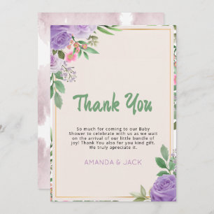 Butterfly Kisses Violet Flowers Baby shower Bedankkaart