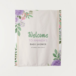 Butterfly Kisses Violet Flowers Baby shower Wandkleed