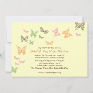 Butterfly Kisses Wedding Invite yellow Kaart
