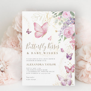 Butterfly Kisses Wensen Bloemen Baby Meisje Douche Kaart