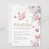 Butterfly Kisses Wensen Bloemen Baby Meisje Douche Kaart (Voorkant)