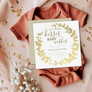 Butterfly Kisses wil goudlegant Baby shower Kaart