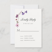 Butterfly Kisses Wilde Paarse Baby Meisje Douche R RSVP Kaartje (Voorkant)