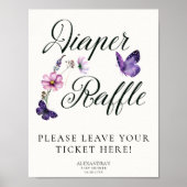 Butterfly Kisses Wilde Paarse Baby shower Raffle Poster (Voorkant)