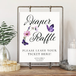 Butterfly Kisses Wilde Paarse Baby shower Raffle Poster