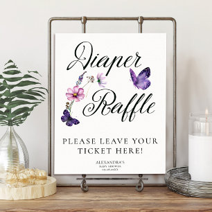 Butterfly Kisses Wilde Paarse Baby shower Raffle Poster