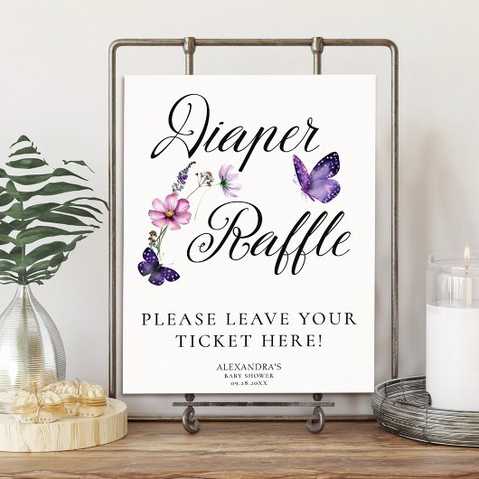 Butterfly Kisses Wilde Paarse Baby shower Raffle Poster