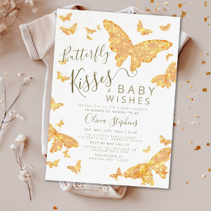 Butterfly Kisses Wishes Boho Chic Gold Baby shower Kaart