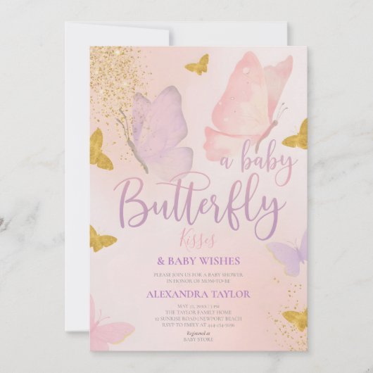 Butterfly Kisses Wishes gender neutral baby shower Kaart (Voorkant)