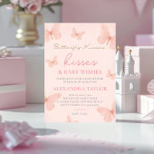 Butterfly Kisses Wishes gender neutral baby shower Kaart