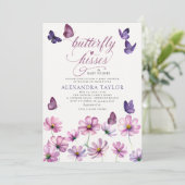 Butterfly Kisses Wishes Mauve Baby Girl Shower Kaart (Staand voorkant)