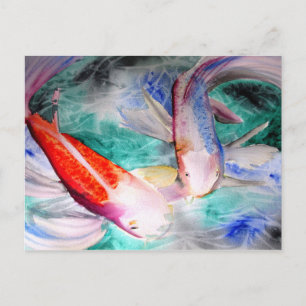Butterfly Koi waterverf Japanse viskunst Briefkaart