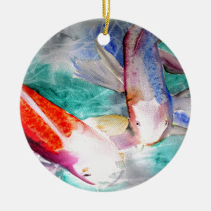 Butterfly Koi waterverf Japanse viskunst Keramisch Ornament