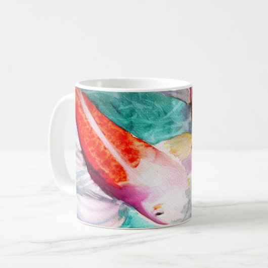 Butterfly Koi waterverf Japanse viskunst Koffiemok (Voorkant links)