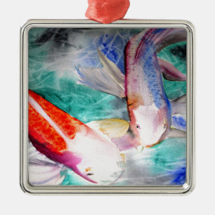 Butterfly Koi waterverf Japanse viskunst Metalen Ornament
