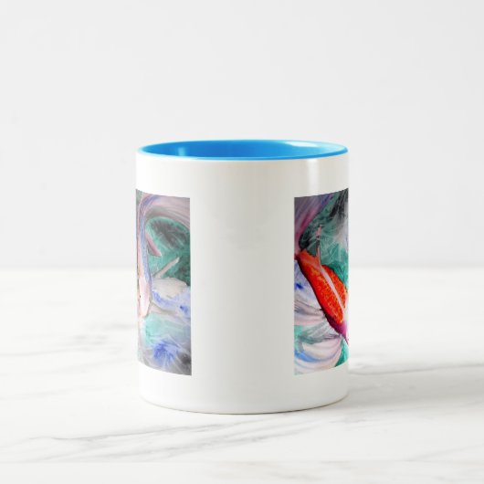 Butterfly Koi waterverf Japanse viskunst Tweekleurige Koffiemok (Center)