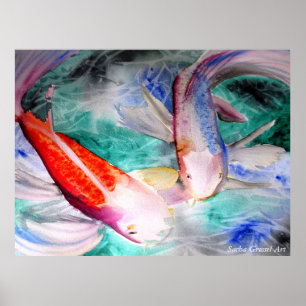 Butterfly Koi Waterverf schilder Japanse vis Poster