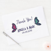Butterfly koppel bruiloft bedankt je naam date ovale sticker (Envelop)