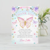 Butterfly kussen Meisje Verjaardag Dank u kaart (Staand voorkant)