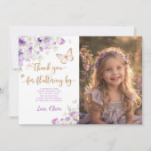 Butterfly kussen paarse verjaardagsfoto dank u kaart (Voorkant)