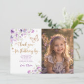 Butterfly kussen paarse verjaardagsfoto dank u kaart (Staand voorkant)