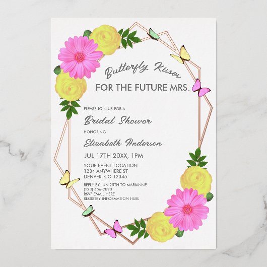 Butterfly kussen voor de toekomst Mrs Vrijgezellen Folie Uitnodiging (Voorkant)