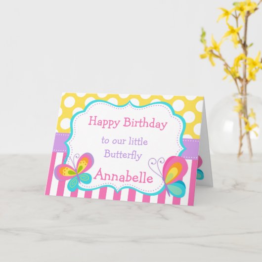 Butterfly kust verjaardag kaart (Gele Bloem)