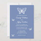 Butterfly Lace Dusty Blue Elegant Wedding Kaart (Voorkant)