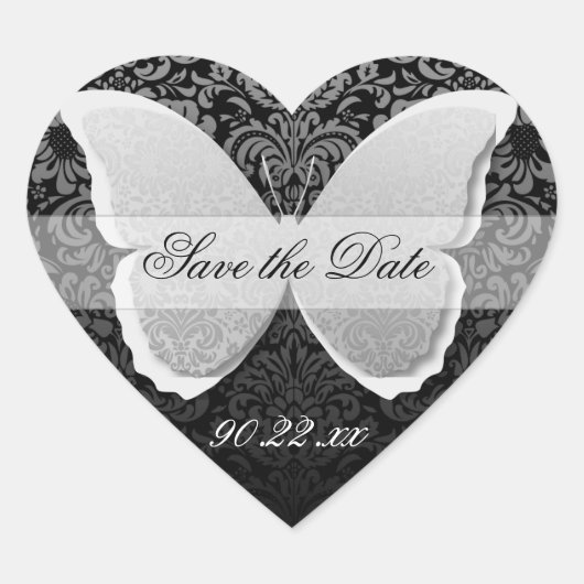 Butterfly Lace "Save the Date" Hart Sticker (Voorkant)