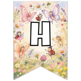 Butterfly & Ladybug Floral Garden Happy Birthday Vlaggetjes