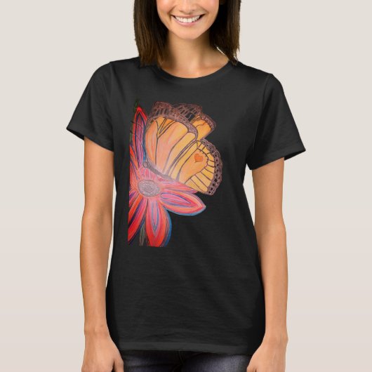 Butterfly landing on flower beautiful t-shirt (Voorkant)
