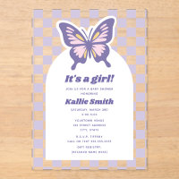 Butterfly Lavender Checkerboard Girl Baby shower