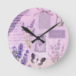 Butterfly Lavender Lila Floral Ephemera Ronde Klok