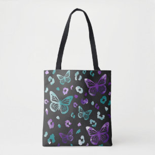 Butterfly Leopard Paarse Black Canvas tas