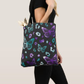 Butterfly Leopard Paarse Black Canvas tas (Dichtbij)
