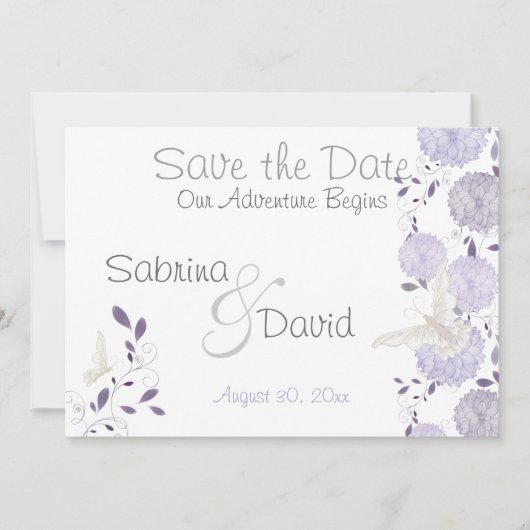 Butterfly Lila Plum Chrysanthemum Save the Date (Voorkant)