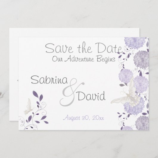 Butterfly Lila Plum Chrysanthemum Save the Date (Voorkant / Achterkant)