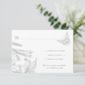 Butterfly Lilies Silver 25th Wedding Jubileum RSVP Kaartje (Staand voorkant)