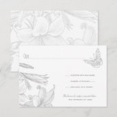 Butterfly Lilies Silver 25th Wedding Jubileum RSVP Kaartje (Voorkant / Achterkant)
