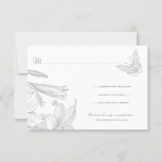 Butterfly Lilies Silver 25th Wedding Jubileum RSVP Kaartje