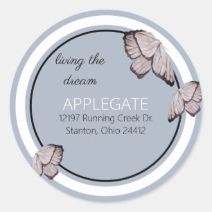 Butterfly Living the Dream Blue Adres Ronde Sticker