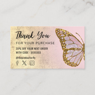 Butterfly logo Bedankt voor uw aankoop Visitekaartje