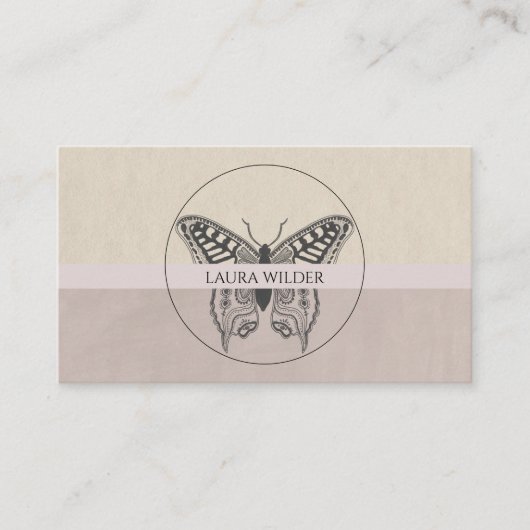 Butterfly Logo Dusty Grey Pink Personal Contactkaartje (Voorkant)