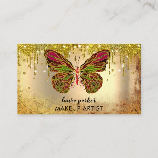 Butterfly Logo Gold Driving Girly Modern Rainbow Visitekaartje (Voorkant)