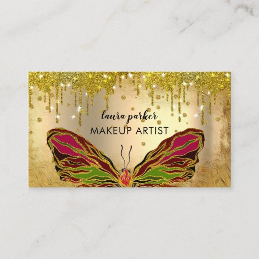 Butterfly Logo Gold Driving Girly Modern Rainbow Visitekaartje (Voorkant)