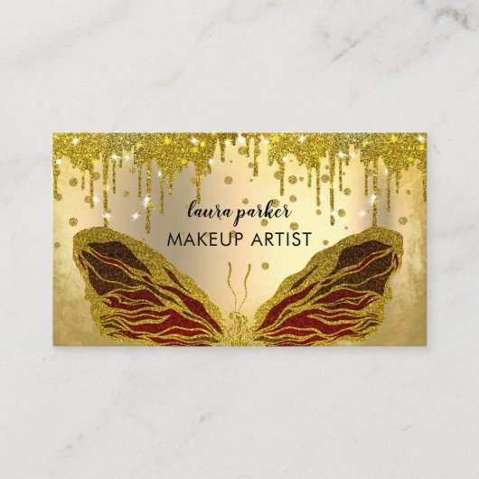 Butterfly Logo Gold Glitter Driving Girly Modern Visitekaartje (Voorkant)