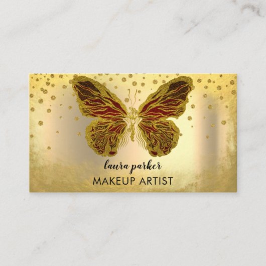 Butterfly Logo Gold Glitter Girly Modern Elegant Visitekaartje (Voorkant)