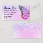 Butterfly logo op faux glitter bedankt visitekaartje (Voorkant / Achterkant)