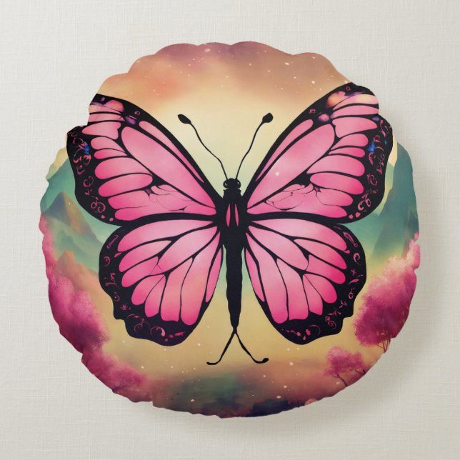 Butterfly Logo Round Throw Pillow Rond Kussen (Voorkant)